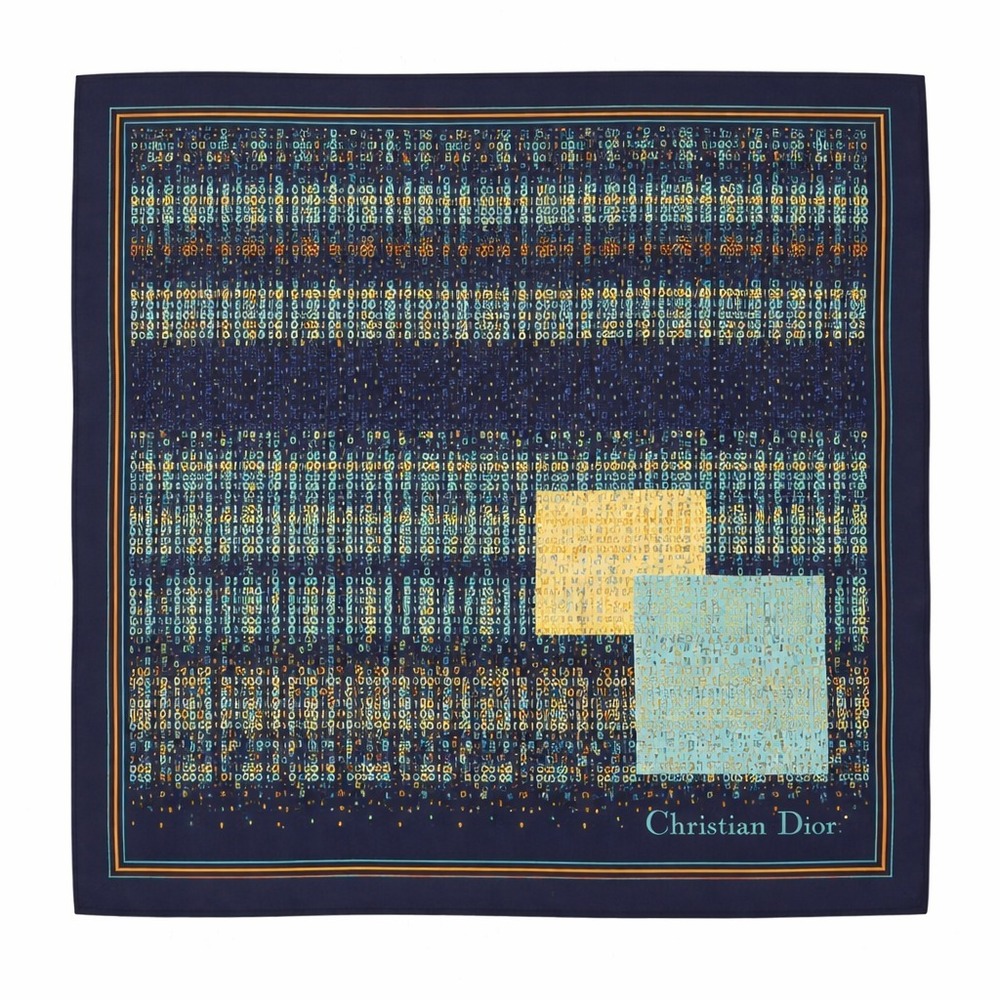 Vintage Christian Dior Womens Square Scarf Navy Blue Retro Monogram Print Silk - Picture 2 of 12